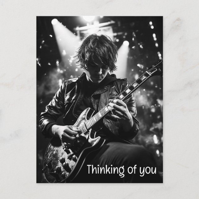The guitarist on stage B&W photo Postcard (Front)