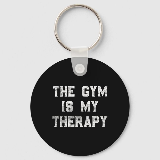 The Gym Is My Therapy Lifting Workout Humour Tee M Keychain (Front)