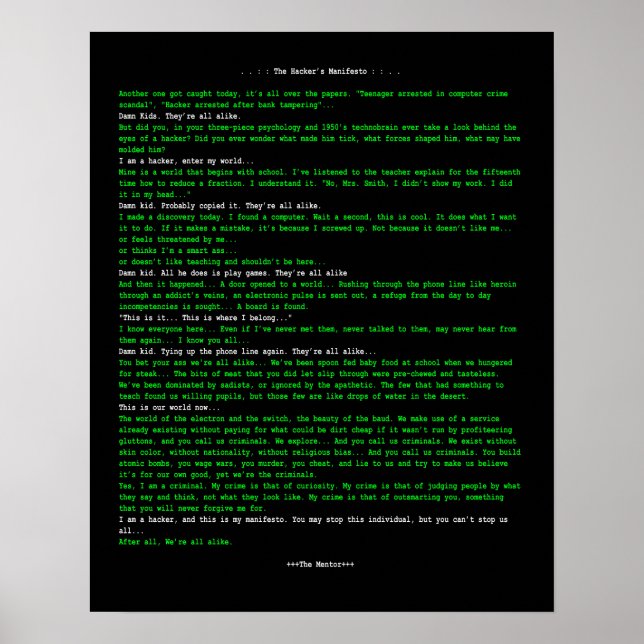 The Hacker's Manifesto Poster (Front)