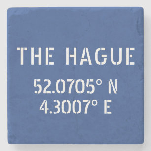 The Hague Latitude Longitude Blue Stone Coaster