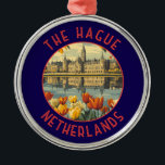 The Hague Netherlands Retro Distressed Circle Metal Ornament<br><div class="desc">The Hague retro vector travel design. The Hague is a city on the North Sea coast of the western Netherlands.</div>