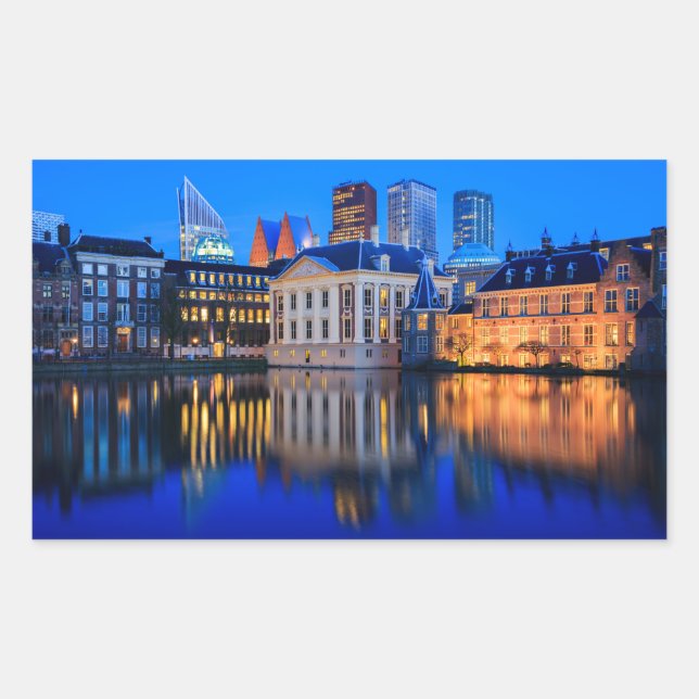The Hague skyline at blue hour rectangular sticker (Front)