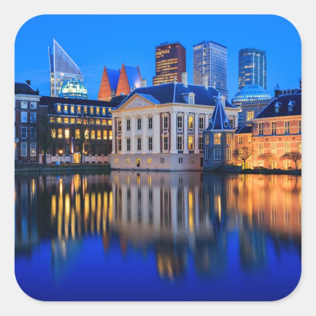 The Hague skyline at blue hour sticker (Front)