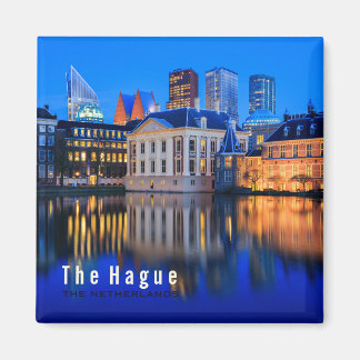 The Hague skyline at blue hour text magnet