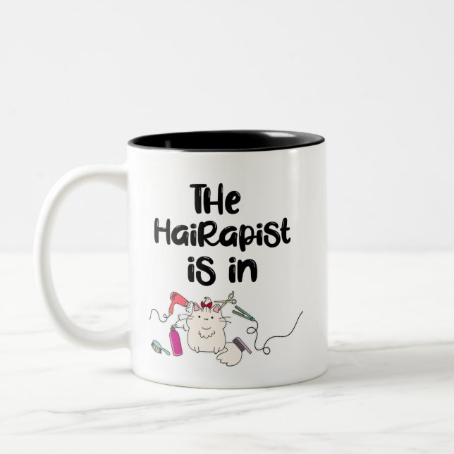 The hairapist is in Funny Hairdresser Gifts   Two-Tone Coffee Mug (Left)