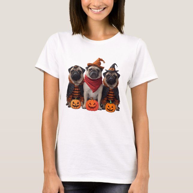 The Halloween Pug Crew – Funny & Spooky Pug Design T-Shirt (Front)