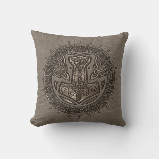 The hammer of Thor Beige Leather and gold Throw Pillow (Front)