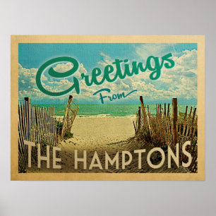 The Hamptons Beach Vintage Travel Poster