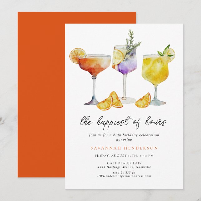 The Happiest Of Hours 60th Birthday Party  Invitation (Front/Back)