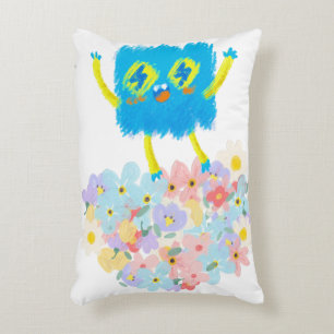 The Happy Blue Scribble on a Bed of Flowers Accent Pillow