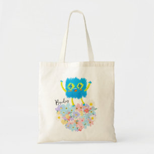 The Happy Blue Scribble on a Bed of Flowers Tote Bag