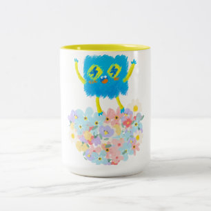 The Happy Blue Scribble on a Bed of Flowers Two-Tone Coffee Mug