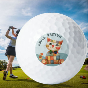 The Happy Cat Colorful Patchwork Unique Golf Balls