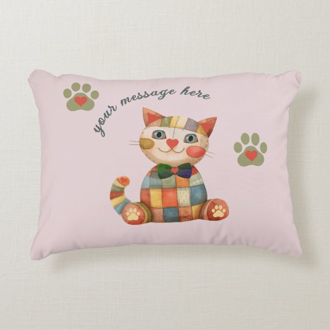 The Happy Cat Colourful Patchwork Custom Accent Pillow (Front)