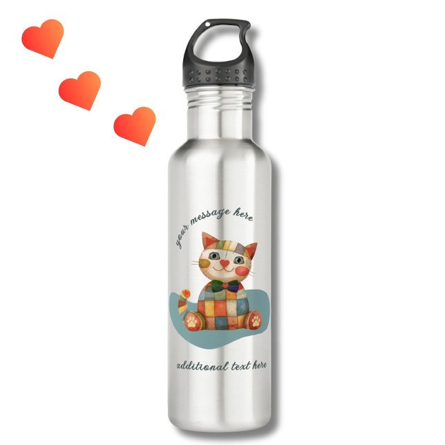 The Happy Cat Colourful Patchwork Unique 710 Ml Water Bottle (Creator Uploaded)