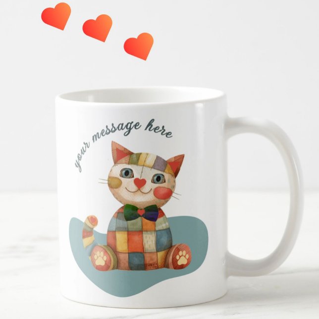 The Happy Cat Colourful Patchwork Unique Coffee Mug (Creator Uploaded)