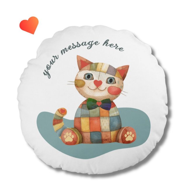 The Happy Cat Colourful Patchwork Unique Round Pillow (Creator Uploaded)