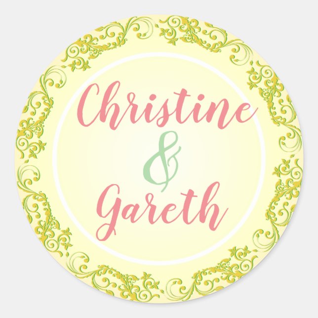 The Happy Couple. Two Names on a Classic Round Sticker (Front)