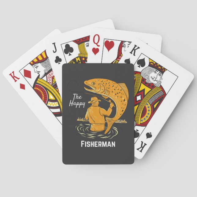 The Happy Fisherman Cool Design For Fishing Lovers Playing Cards (Back)