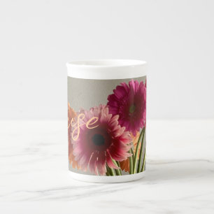 The Happy Gerbera Colorful Flower +Custom Name Bone China Mug