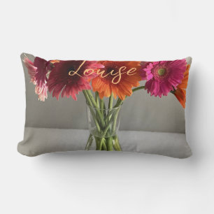 The Happy Gerbera Colorful Flower +Custom Name Lumbar Pillow
