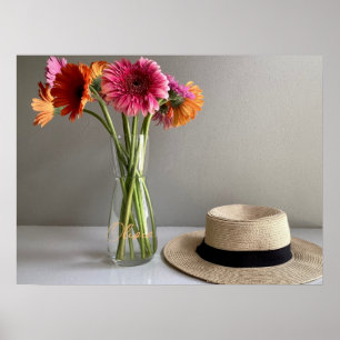 The Happy Gerbera Colorful Flower +Custom Name Poster