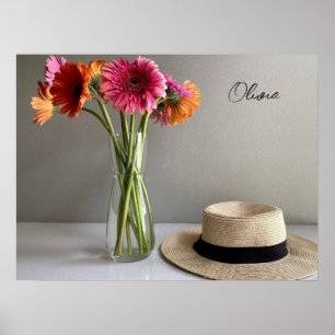 The Happy Gerbera Colorful Flower +Custom Name Poster