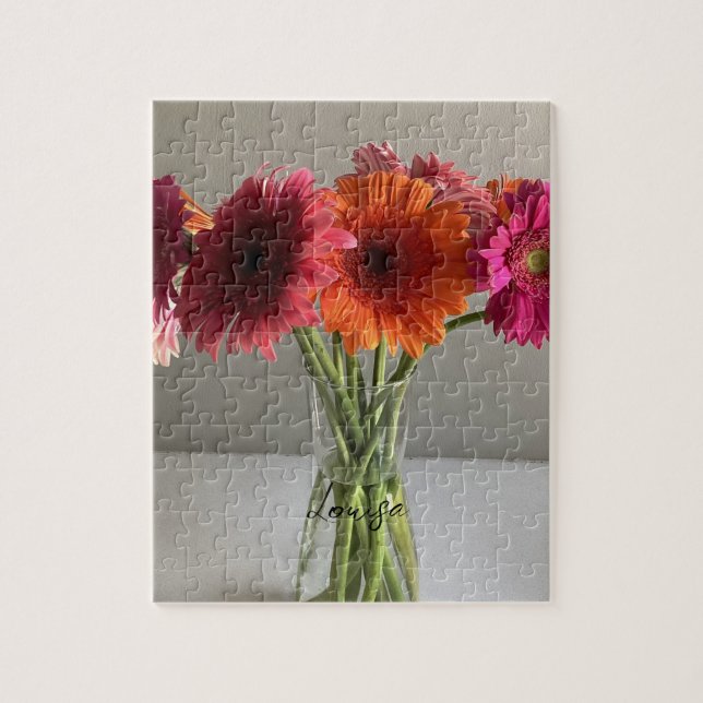 The Happy Gerbera Colourful Flower +Custom Name Jigsaw Puzzle (Vertical)