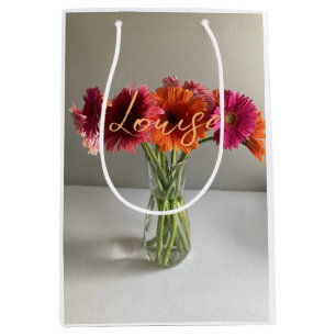 The Happy Gerbera Colourful Flower +Custom Name Medium Gift Bag