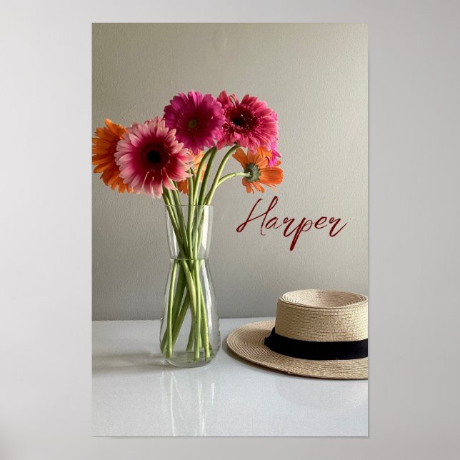 The Happy Gerbera Colourful Flower +Custom Name Poster (Front)