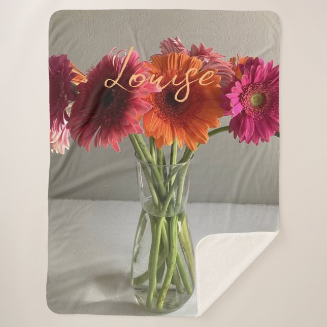 The Happy Gerbera Colourful Flower +Custom Name Sherpa Blanket (Front)
