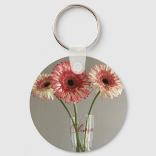 The Happy Gerbera Pink Flower Photo +Custom Name Keychain
