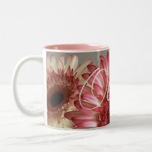 The Happy Gerbera Pink Flower Photo +Custom Name Two-Tone Coffee Mug