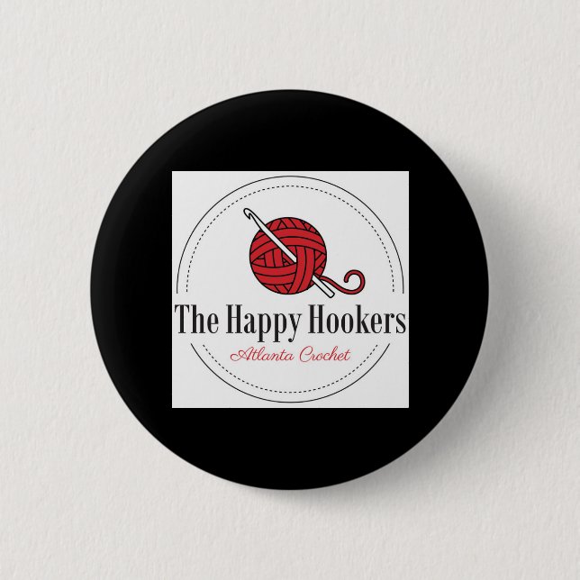 The Happy H Atlanta Crochet Logo Button-Blk 2 Inch Round Button (Front)