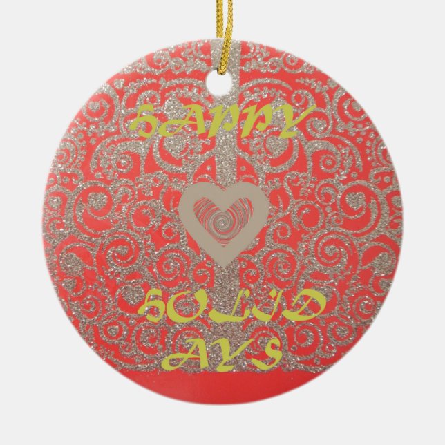 The Happy Holidays Heart Red and Gold Collection Ceramic Ornament (Front)