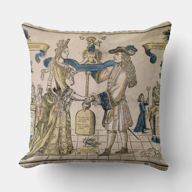The Happy Marriage (stencil coloured woodcut) Throw Pillow (Front)