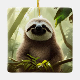 The Happy Sloth Digital Art Personalized Ceramic Ornament