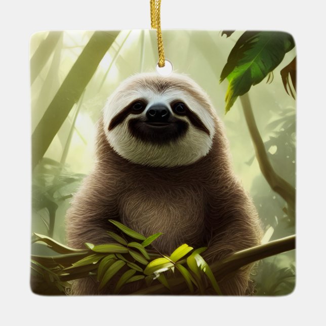 The Happy Sloth Digital Art Personalized Ceramic Ornament (Front)