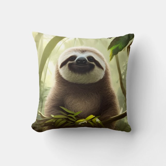 The Happy Sloth Digital Art  Throw Pillow (Front)