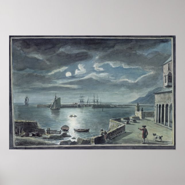 The Harbour and the Cobb, Lyme Regis by Moonlight Poster (Front)