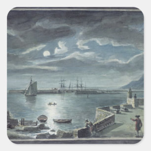 The Harbour and the Cobb, Lyme Regis by Moonlight Square Sticker