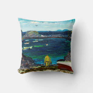 The Harbour, Monhegan Coast, Maine painting, Throw Pillow