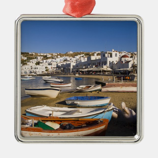 The harbour town with colourful fishing boats metal ornament (Front)