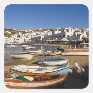 The harbour town with colourful fishing boats square sticker
