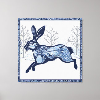 The Hares Winter's Whimsical Wandering Canvas Print