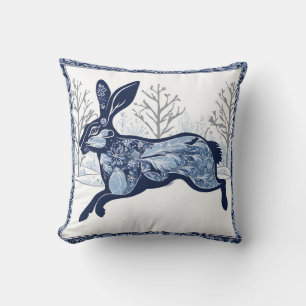 The Hares Winter's Whimsical Wandering Throw Pillow