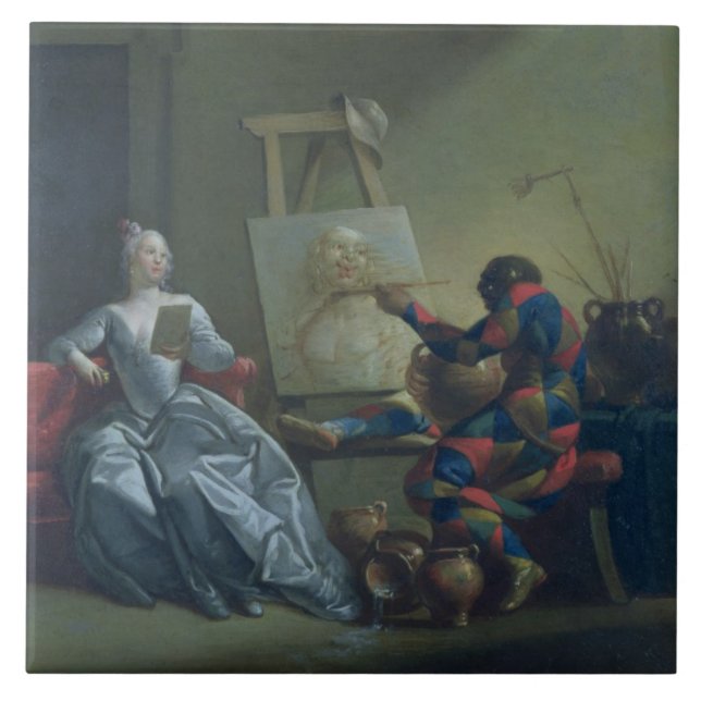 The Harlequin Painter, c.1742 (oil on canvas) Tile (Front)