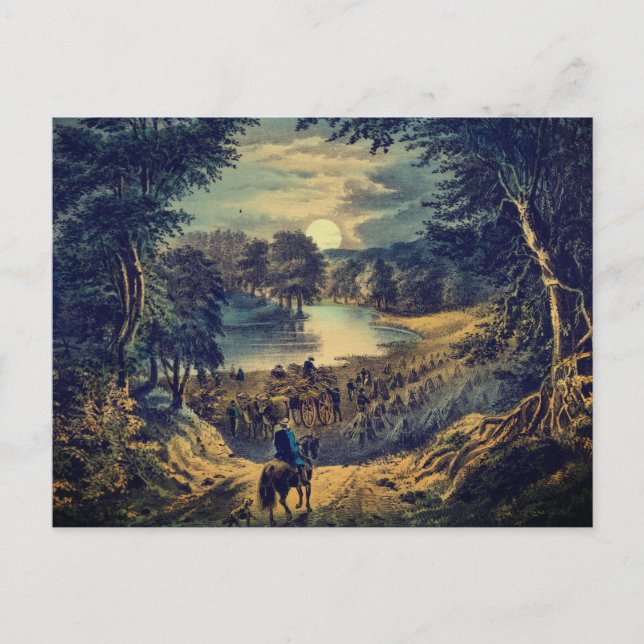 The Harvest Moon, Currier & Ives:  Postcard (Front)