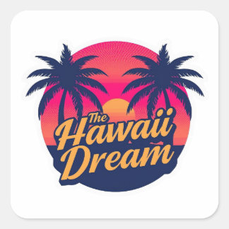 The Hawaii Dream American Retro Sunset Square Sticker