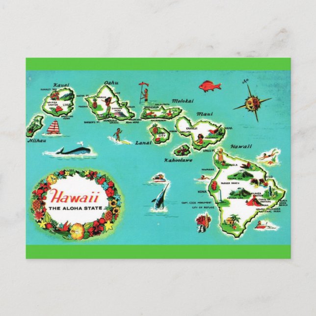 The Hawaiian Islands Map Postcard (Front)